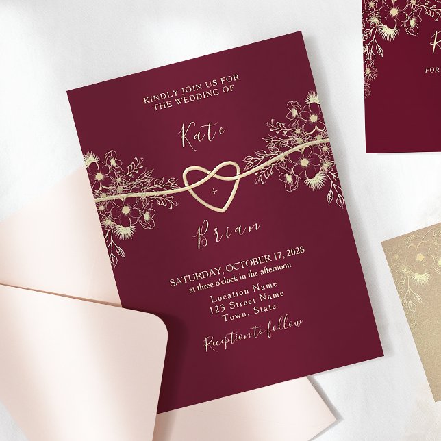Inbjudan till Romantic Burgundy och Guld-bröllop (Skapare uppladdad)