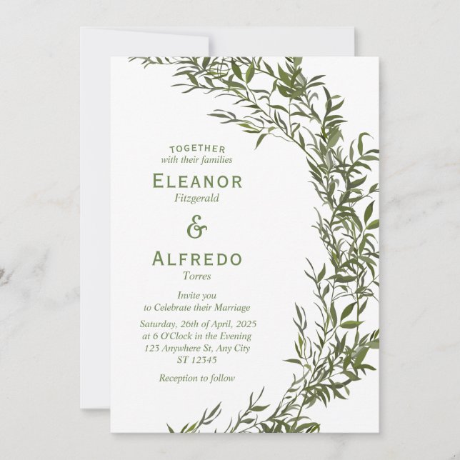 Inbjudan till Romantic Greenery Watercolor Wedding (Framsida)