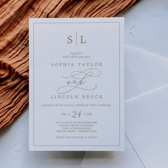 Inbjudan till Romantic Guld Calligraphy Monogram B (Skapare uppladdad)