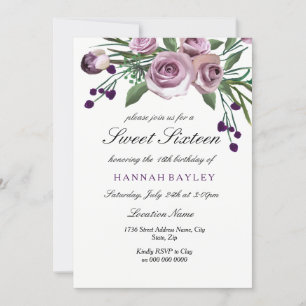 Inbjudan till Romantic Plum Lila Ro Sweet 16