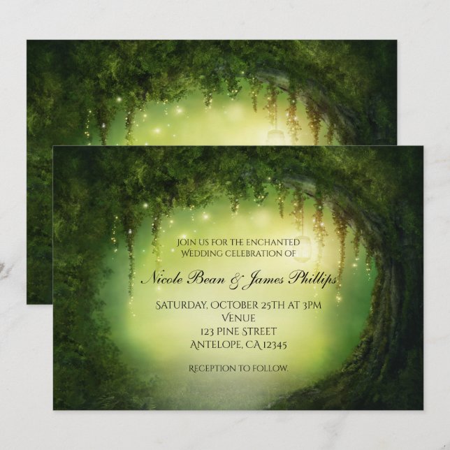 Inbjudan till Romantic Rustic Enchanted Forest Trä (Fram/baksida)