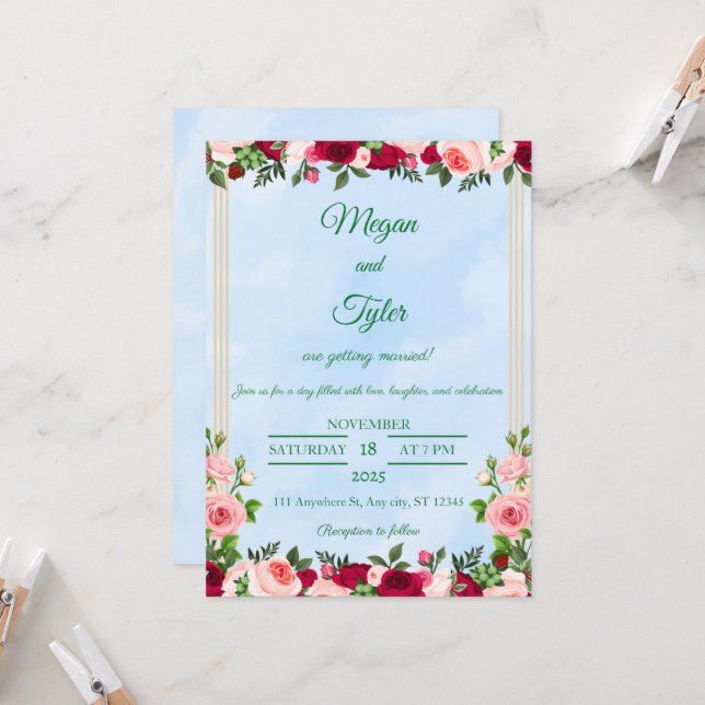 Inbjudan till Romantic Watercolor Wedding (Fram/Back In Situ)