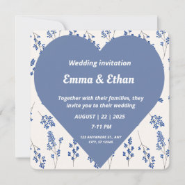 Inbjudan till Romantisk Blue Blommigt Heart Weddin