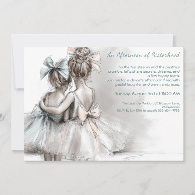 Inbjudan till Romantisk syster Day Tea Aeftermidda (Framsida)