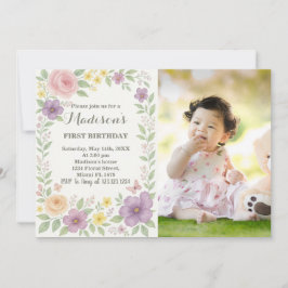 Inbjudan till romsk Blommigt första födelsedag