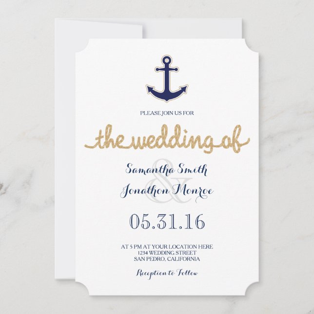 Inbjudan till Rope och Anchor Nautical Wedding (Framsida)