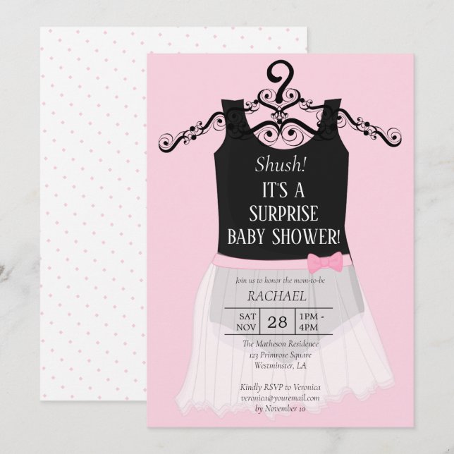 Inbjudan till Rosa av Ballerina-babystölder (Fram/baksida)