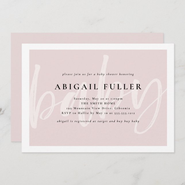 Inbjudan till Rosa av borstad och vit babykläder (Fram/baksida)