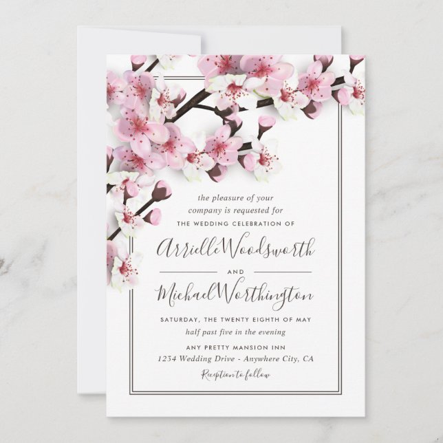 Inbjudan till Rosa av Cherry Blommar White Wedding (Framsida)