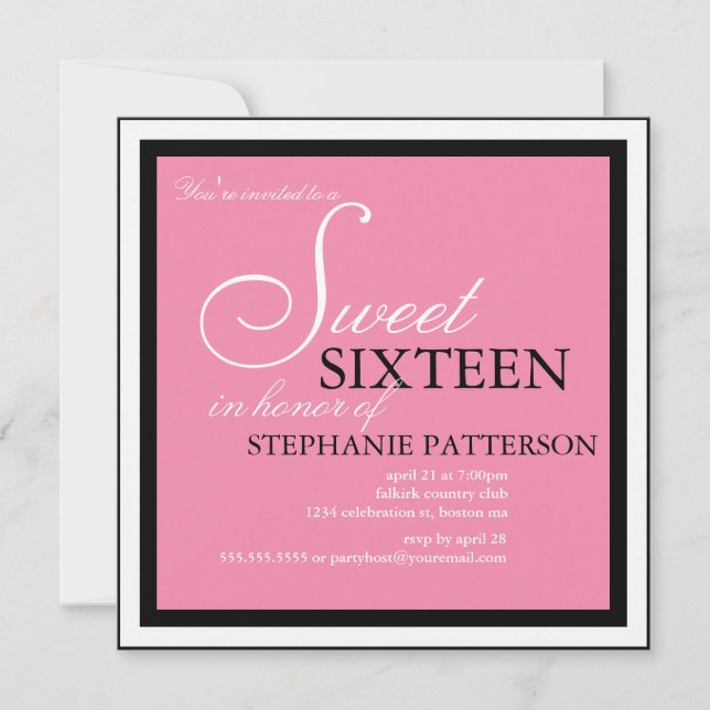 Inbjudan till Rosa av Elegantens Sweet sixteen (Framsida)