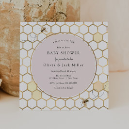 Inbjudan till Rosa av golden Bee Baby Shower
