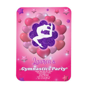 Inbjudan till Rosa av Gymnastics Födelsedagsfest Magnet