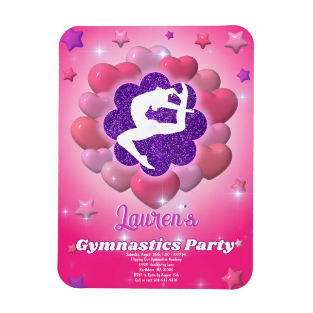 Inbjudan till Rosa av Gymnastics Födelsedagsfest   Magnet (Vertikal)
