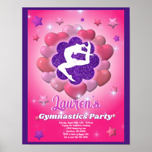 Inbjudan till Rosa av Gymnastics Födelsedagsfest Poster