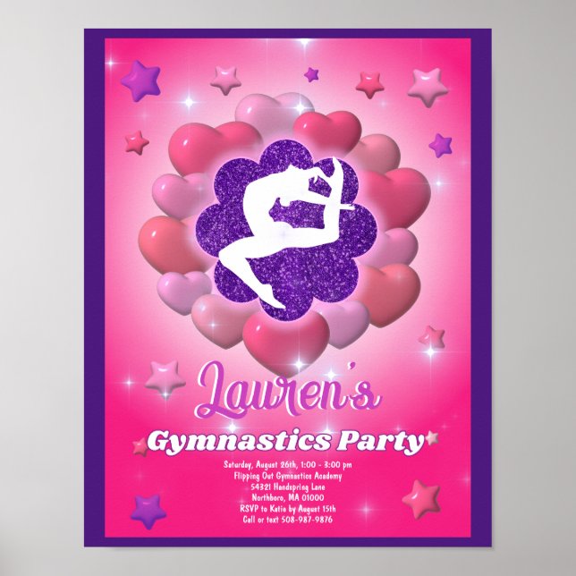 Inbjudan till Rosa av Gymnastics Födelsedagsfest   Poster (Framsidan)