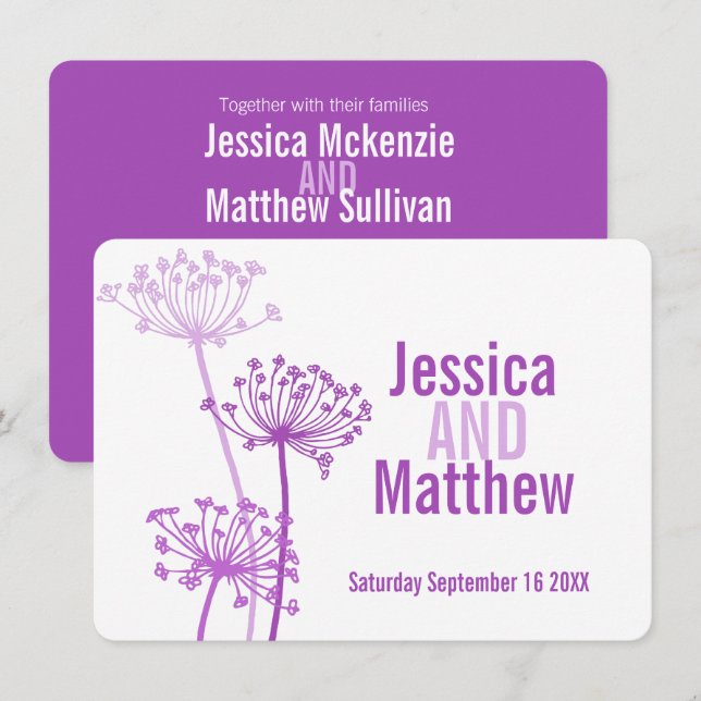 Inbjudan till rosa av lila-bröllop i Chervil moder (Fram/baksida)