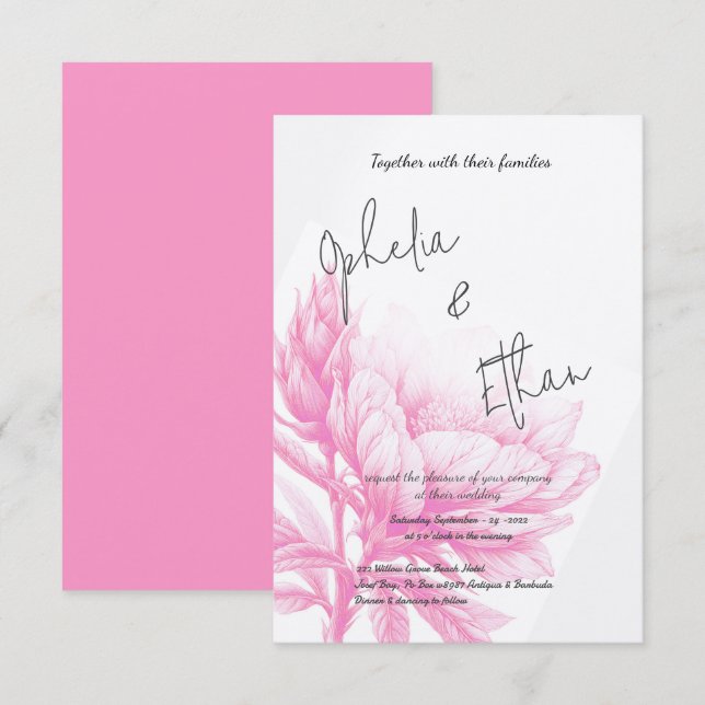 Inbjudan till  rosa av minst tulpantyp (Fram/baksida)