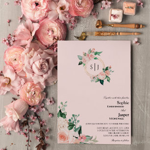 Inbjudan till Rosa av monogram för  Blommigt
