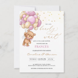 Inbjudan till Rosa av nalle-pratbubblor för babysk