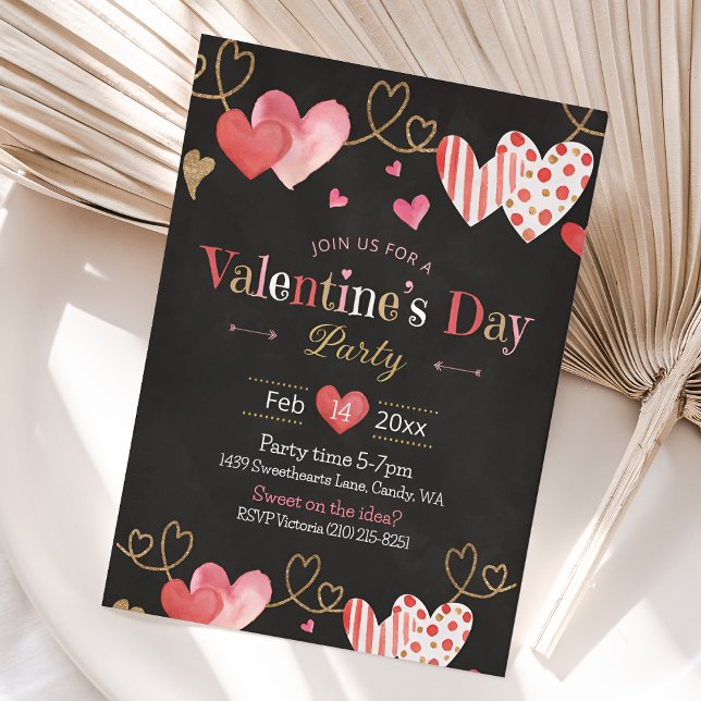Inbjudan till Rosa av valentines day Heart Chalkbo (Valentine's Day Party Invitation)