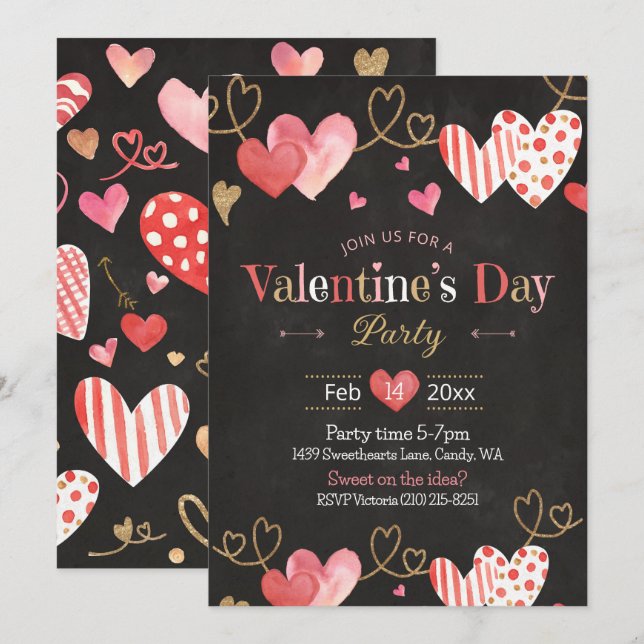 Inbjudan till Rosa av valentines day Heart Chalkbo (Fram/baksida)