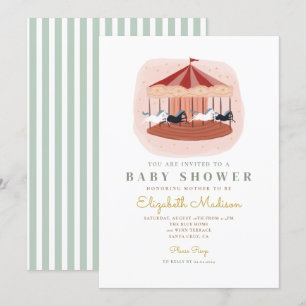 Inbjudan till rosa av vattenfärgen Carousel Baby S