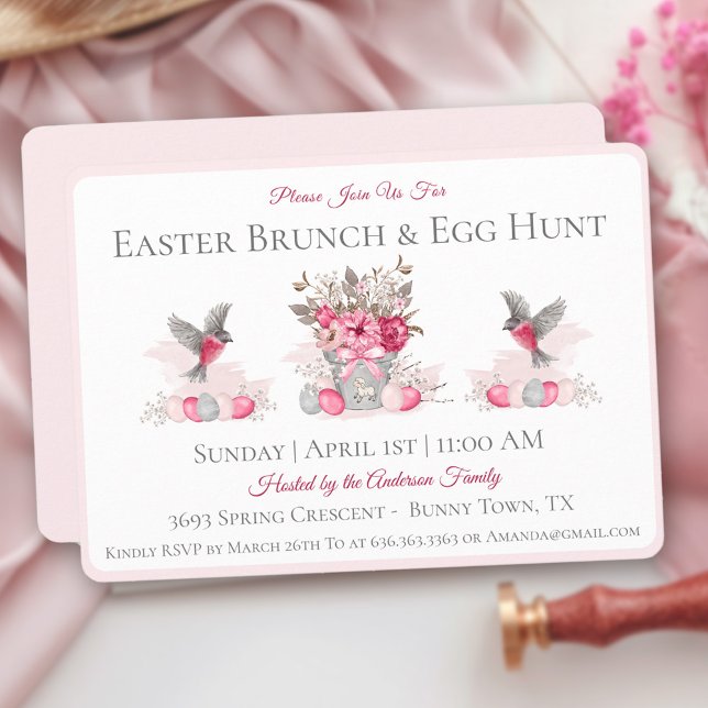 Inbjudan till Rosa av vattenfärgen Påsk Brunch Egg (Watercolor Easter Brunch Egg Hunt Pink Invitation)