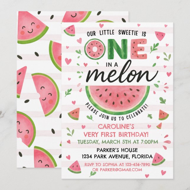 Inbjudan till Rosa av vattenmelon (Fram/baksida)