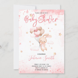 Inbjudan till rosa Babbit Balloon Baby Shower