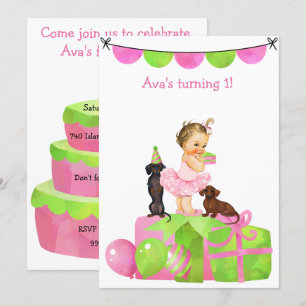 Inbjudan till rosa Baby Ballerina Dachshund-partie