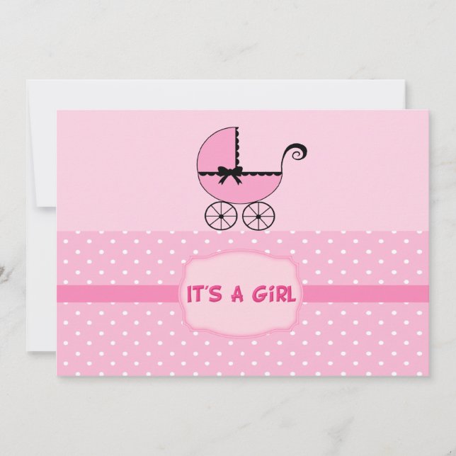 Inbjudan till rosa Baby Barnvagn Shower (Framsida)