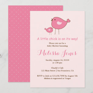Inbjudan till rosa Baby Bird Girl Baby Shower