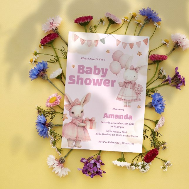 Inbjudan till rosa Baby Bunny Shower (Skapare uppladdad)