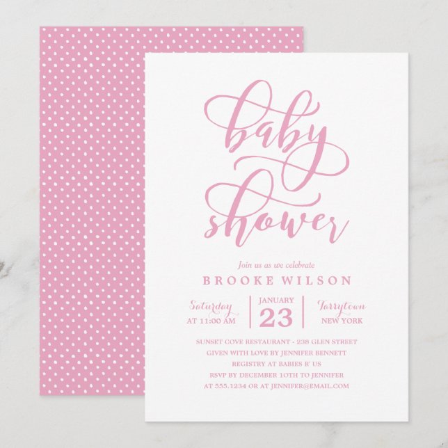 Inbjudan till Rosa Baby Shower (Fram/baksida)