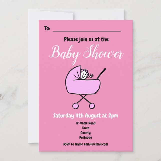 Inbjudan till Rosa Baby Shower för flickor (Framsida)