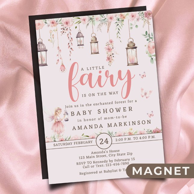 Inbjudan till Rosa Baby Shower Little Fairy Magnetisk Inbjudningskort (Skapare uppladdad)