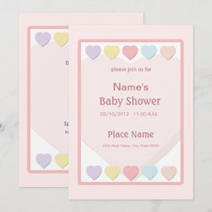 Inbjudan till Rosa Baby Shower Pastel Hearts
