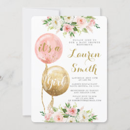 Inbjudan till rosa-ballonger för babydusch