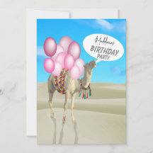 Inbjudan till Rosa-ballonger för Desert Camel-Roli