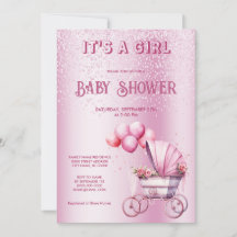 Inbjudan till rosa Barnvagn Baby Shower
