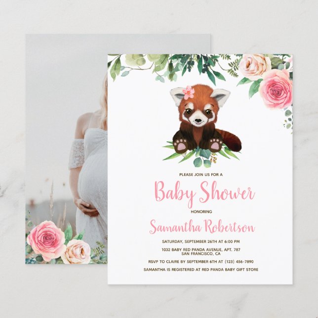 Inbjudan till  Rosa Bear Baby Shower (Fram/baksida)