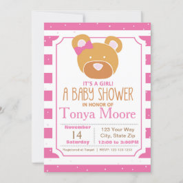 Inbjudan till rosa Bear Baby Shower