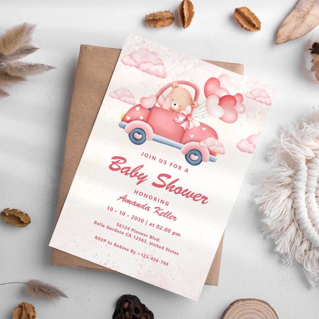 Inbjudan till rosa Bear Baby Shower (Skapare uppladdad)