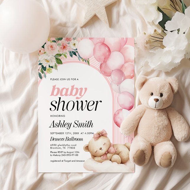 Inbjudan till rosa Bear Baby Shower (Skapare uppladdad)