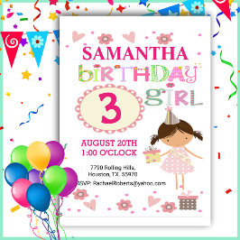 Inbjudan till rosa Birthday Girl Birthday Birthday