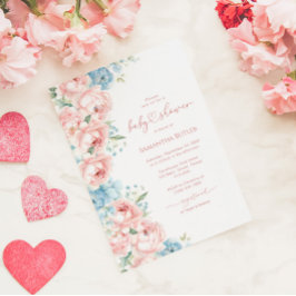 Inbjudan till rosa & Blåa blommor Baby Shower