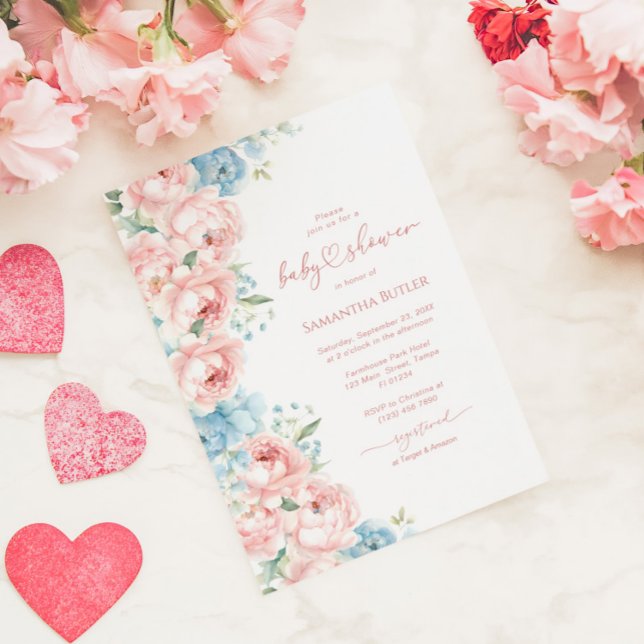 Inbjudan till rosa & Blåa blommor Baby Shower (Skapare uppladdad)