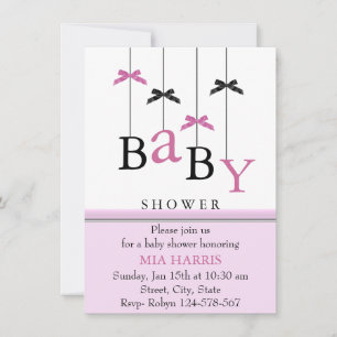 Inbjudan till rosa & Black Bow Mobile Baby Shower