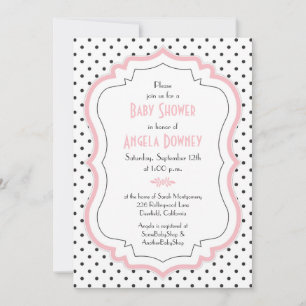 Inbjudan till rosa Black White Polka dots Baby Sho