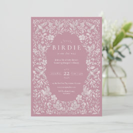 Inbjudan till rosa Blommigt Birdie Baby Shower